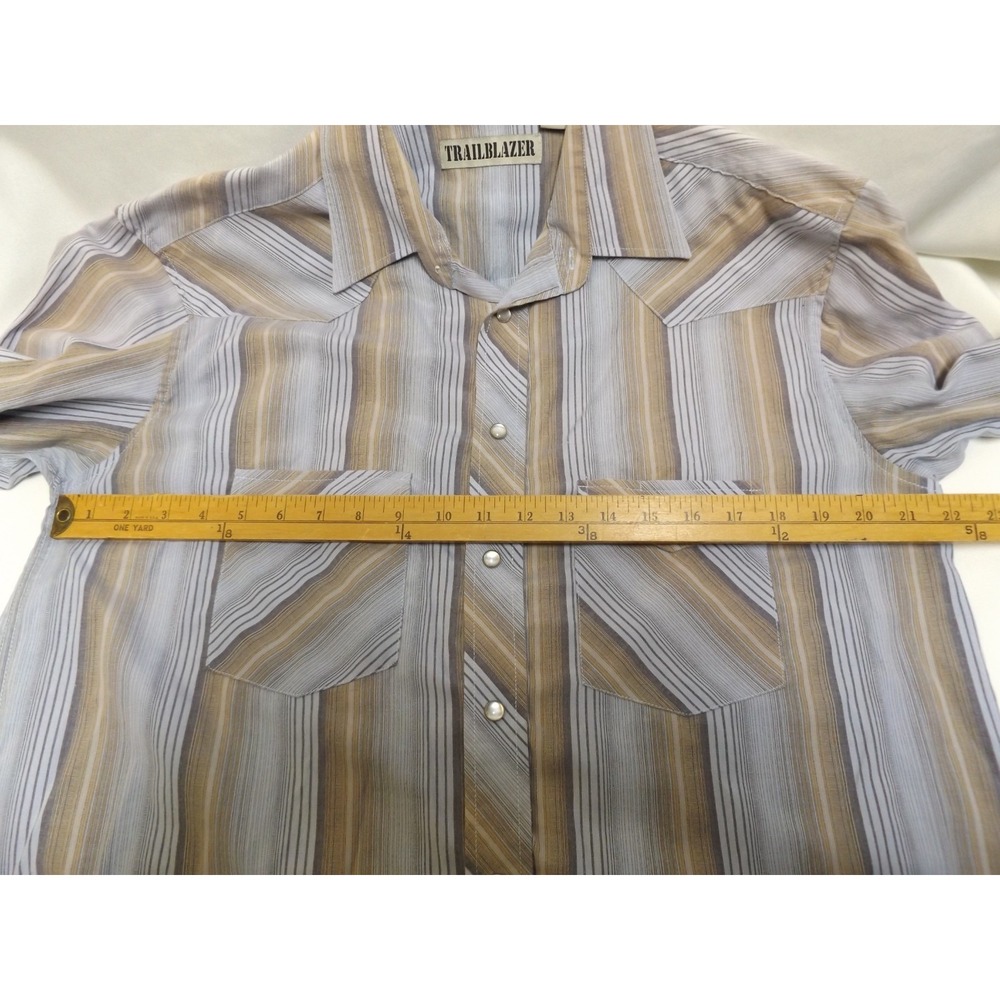 mens TRAILBLAZER WESTERN Striped SHIRT, Pearl snaps, sz LT - Picture 8 of 10